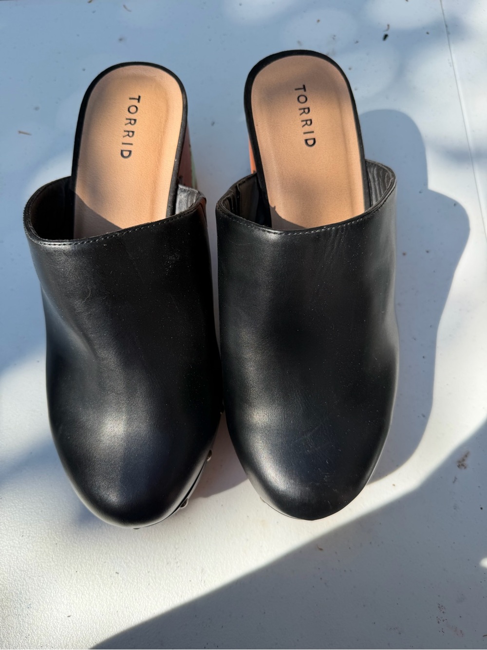 torrid Black Leather Mule Clogs with Tan Insole NWT